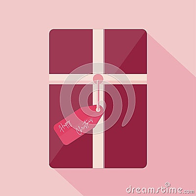 Christmas present vector illustration on pink background with happy christmas gift tag Cartoon Illustration