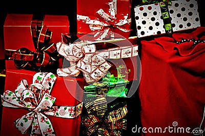 Christmas Presents with different colored bows Stock Photo