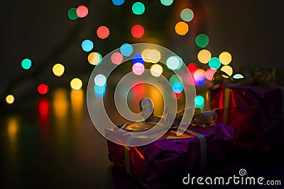 Christmas presents prepared under a tree. Stock Photo