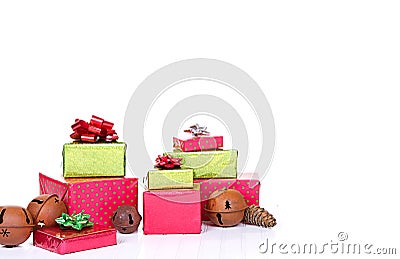 Christmas presents stacked Stock Photo