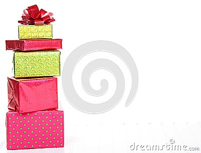 Christmas presents stacked Stock Photo