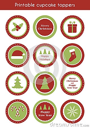 Christmas printable cupcake toppers Vector Illustration