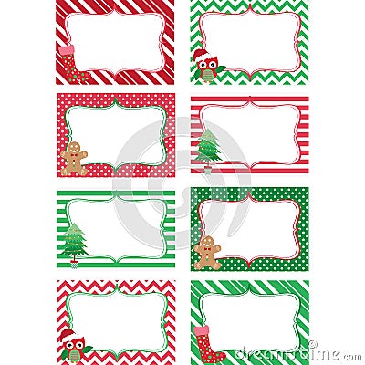 Christmas Printable labels Set.Photo Frame, Gift Tags,Invitation Vector Illustration