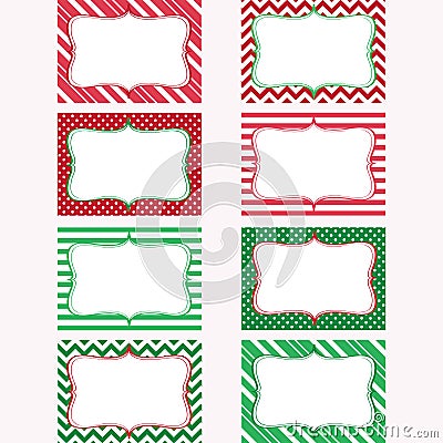 Christmas Printable Labels Set. Tags, Photo Frame Vector Illustration