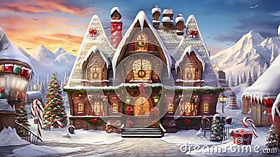 Christmas product display with your products integrated into a joyful North Pole village scene, AI generated Stock Photo