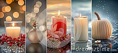 Christmas products collage with bright white divisions festive assortment of items in 7 segments Stock Photo