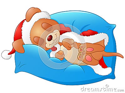 Christmas puppy sleeping on the pillow Vector Illustration