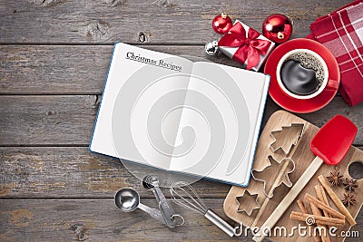 Christmas Recipe Baking Wood Background Stock Photo