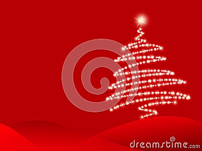Christmas red background with twirled Christmas tree Stock Photo