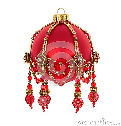 Christmas Red Ball with Beads Ornament Stock Photo