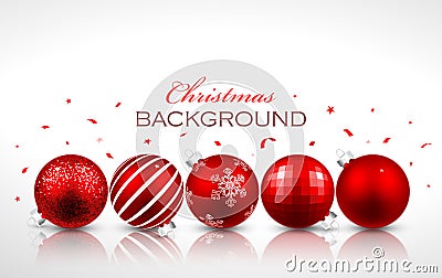 Christmas red balls with reflection Vector Illustration