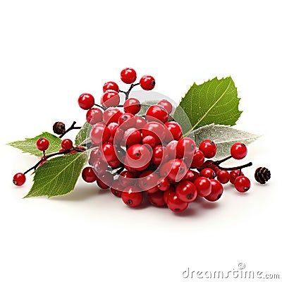 Christmas red berries European holly isolated on white background Stock Photo