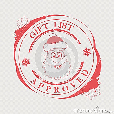 Christmas red stamp with a funny, funny face of Santa Claus and text. Vector Illustration