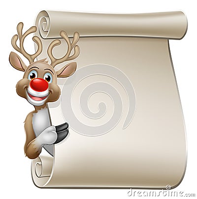 Christmas Reindeer Cartoon Character Scroll Vector Illustration