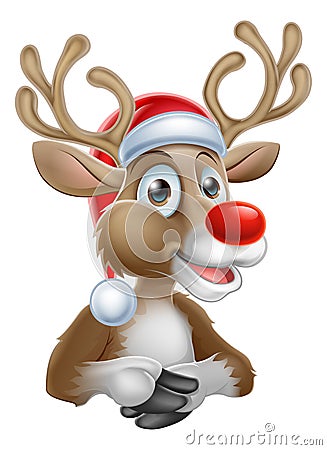 Christmas Reindeer Cartoon With Santa Hat Vector Illustration