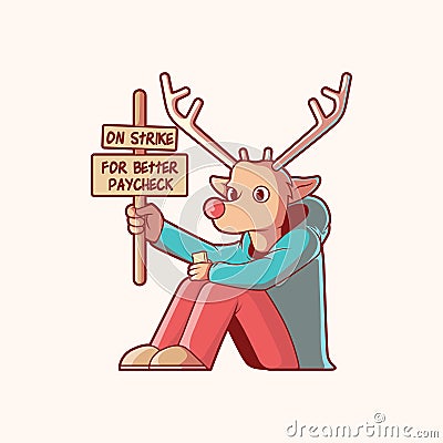 Christmas reindeer character protesting vector illustration. Vector Illustration