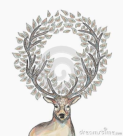 Christmas reindeer circle leaves composition EPS10 Vector Illustration