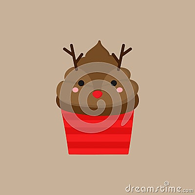 Christmas reindeer cupcake vector illustration Vector Illustration