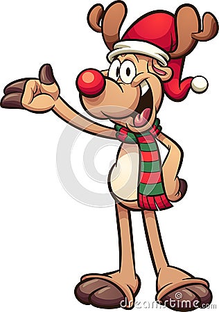 Happy Christmas reindeer with scarf and hat. Vector Illustration