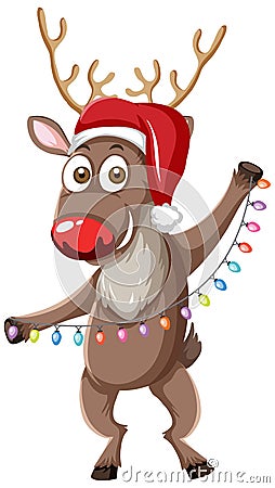 Christmas Reindeer with Lights Bulb Window Cling Vector Illustration