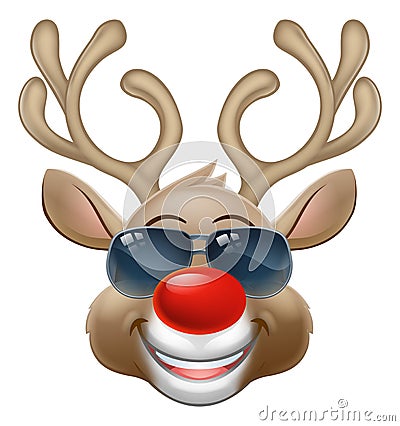 Cool Christmas Reindeer Cartoon Deer in Sunglasses Vector Illustration