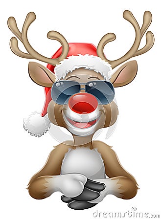 Christmas Reindeer Santa Hat Sunglasses Cartoon Vector Illustration