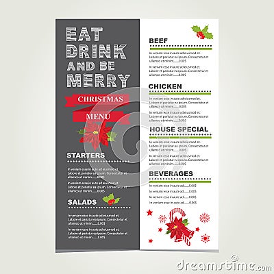 Christmas restaurant and party menu, invitation. Vector Illustration