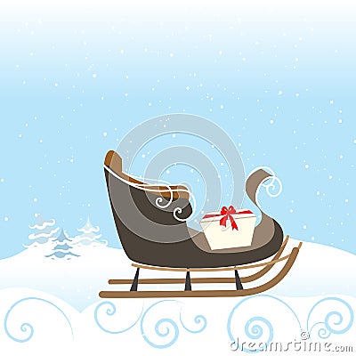 Christmas Retro Sled Gift Snow Snowflake Surprise Vector Illustration Stock Photo