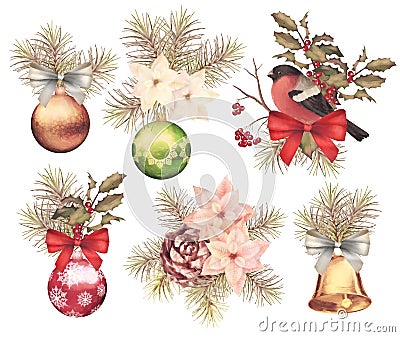 Christmas retro watercolor composition set Stock Photo