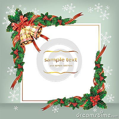 Christmas ribbon bells and berry on card. Stock Photo