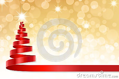 Christmas ribbon tree with Golden defocused background Vector Illustration