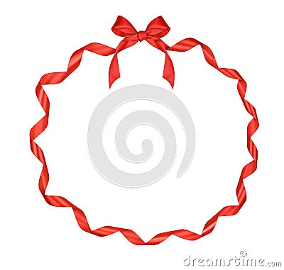 Christmas round frame of red ribbon Stock Photo
