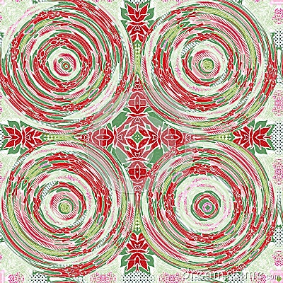 Christmas round gift wrap pattern. Contemporary holiday quilt with dotted tile. Multicolor yule wallpaper decorative Stock Photo