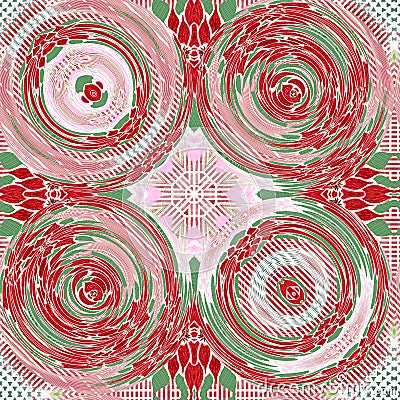 Christmas round gift wrap pattern. Contemporary holiday quilt with dotted tile. Multicolor yule wallpaper decorative Stock Photo