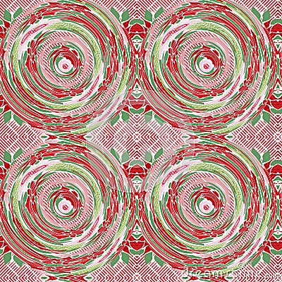 Christmas round gift wrap pattern. Contemporary holiday quilt with dotted tile. Multicolor yule wallpaper decorative Stock Photo