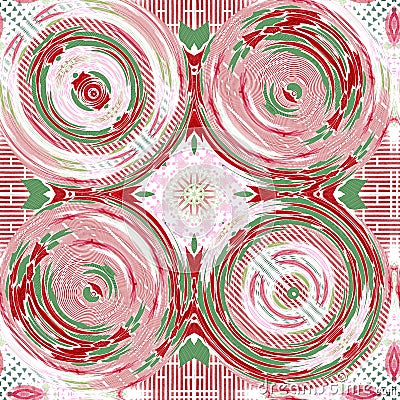 Christmas round gift wrap pattern. Contemporary holiday quilt with dotted tile. Multicolor yule wallpaper decorative Stock Photo