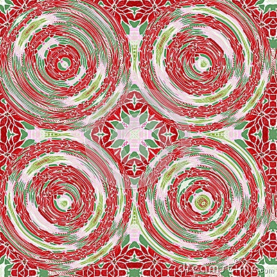 Christmas round gift wrap pattern. Contemporary holiday quilt with dotted tile. Multicolor yule wallpaper decorative Stock Photo