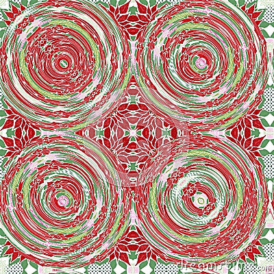 Christmas round gift wrap pattern. Contemporary holiday quilt with dotted tile. Multicolor yule wallpaper decorative Stock Photo