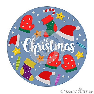 Christmas round winter clothes Vector Illustration