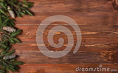 Christmas rustic background - vintage planked wood with lights and free text space Stock Photo