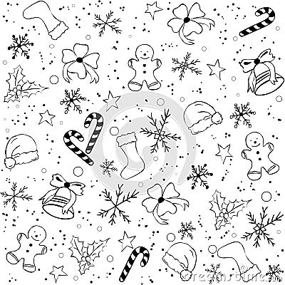 Christmas background black conturs of symbols white Stock Photo