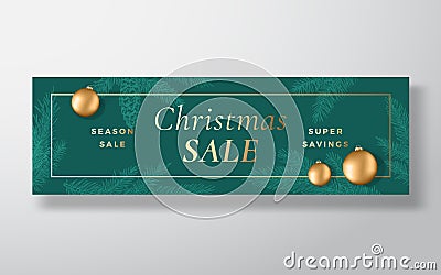 Christmas Sale Abstract Vector Greeting or Holiday Card Background. Banner Size. Green and Gold Gradient and Modern Vector Illustration