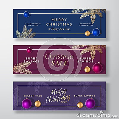 Christmas Sale Abstract Vector Greeting or Holiday Cards Background Bundle. Banner Size. Gold Gradient and Modern Vector Illustration