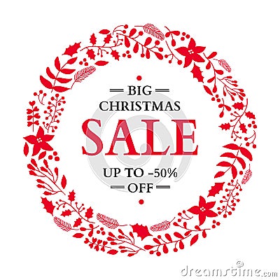 Christmas sale banner. Hand drawn vector holiday illustration wi Vector Illustration