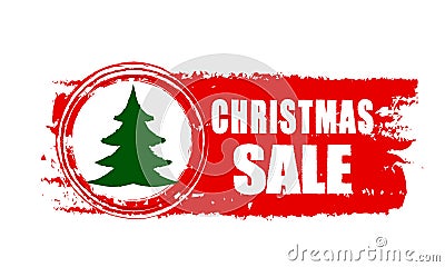 Christmas sale and christmas tree on red drawn banner Stock Photo