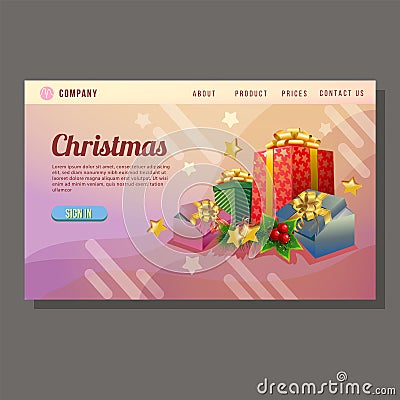 Christmas sale landing page colored present box Vector Illustration