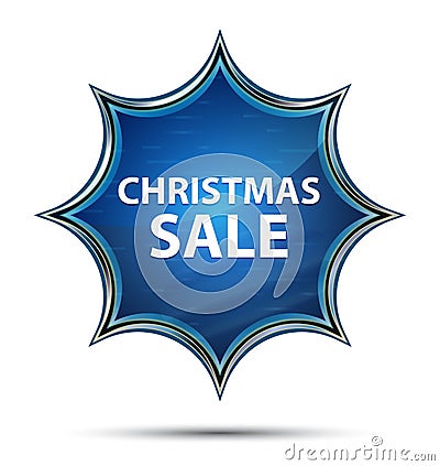 Christmas Sale magical glassy sunburst blue button Stock Photo