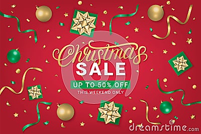 Christmas Sale 50 off gorizontal poster Vector Illustration
