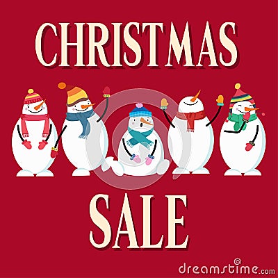 Christmas sale poster with snowman Vector Illustration