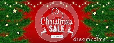 Christmas sale red banner in beautiful style. Vector label tag. Vector business. Red background. Christmas celebration Vector Illustration